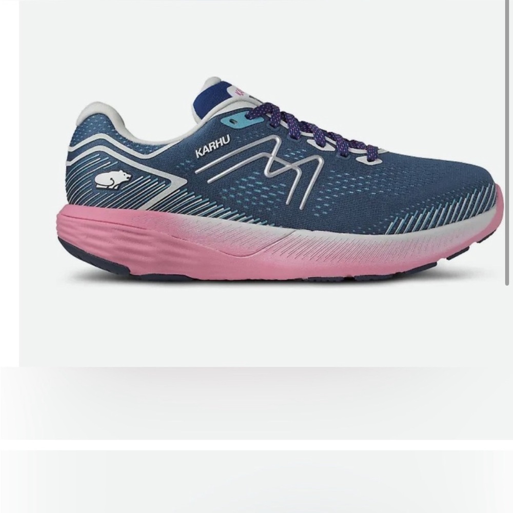 KAHRU athletic shoes. Blue and Pink Athletic Shoes with Cushioned Mesh Design.